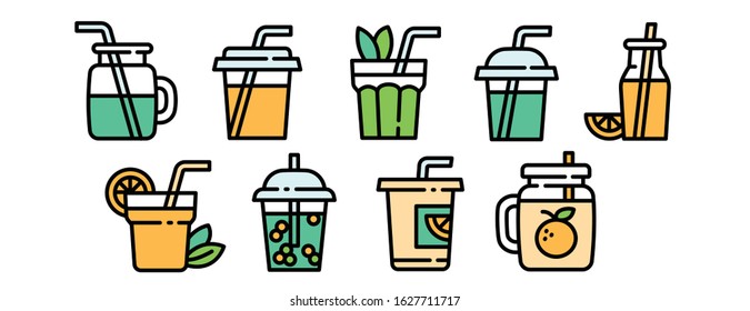 Smoothie icons set. Outline set of smoothie vector icons for web design isolated on white background