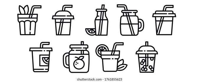 Smoothie icons set. Outline set of smoothie vector icons for web design isolated on white background