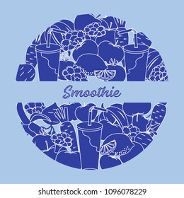 Smoothie and ingredients for making smoothie. Healthy eating habits. Design for banner and print.