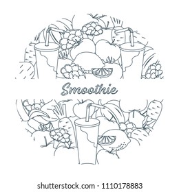 Smoothie and ingredients for making smoothie. Healthy eating habits. Design for banner and print.