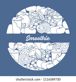 Smoothie and ingredients for making smoothie. Healthy eating habits. Design for banner and print.