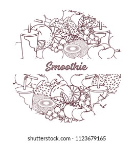 Smoothie and ingredients for making smoothie. Healthy eating habits. Design for banner and print.