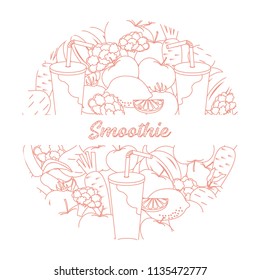 Smoothie and ingredients for making smoothie. Healthy eating habits. Design for banner and print.