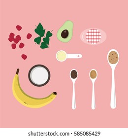 smoothie ingredients top view. flat design