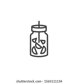 Smoothie jar line icon. linear style sign for mobile concept and web design. Fruit smoothie in a glass jar outline vector icon. Symbol, logo illustration. Vector graphics