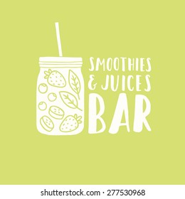 Smoothie jar silhouette with fruits and berries. Smoothies and juices bar