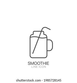 Smoothie im Glas Vektorsymbol. Doodle handgezeichnet Illustration. Symbol der Detox-Diät und gesunden Lebensstil. Rahmenvektorsymbol. Zeilenzeichen. Bearbeitbarer Hub