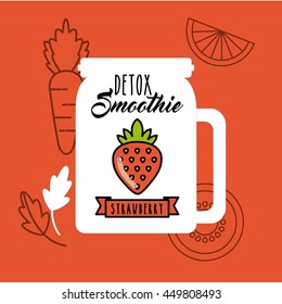 Smoothie and Juice concept represented by strawberry detox icon. Colorfull and flat illustration. Orange Background