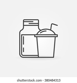 Smoothie linear icon - vector smoothie in jar and in cup symbol or logo element for you design in thin line style