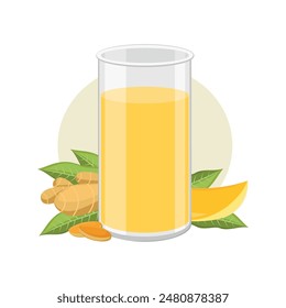 Smoothie con mango y cúrcuma. Bebida saludable. Vitamina. Bebida. Icono de color. Sobre un fondo blanco. Arte plano. Un vaso de jugo. Ilustración.