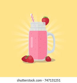 Smoothie in a mason jar. Vector illustration. Banner.
