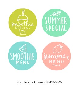 Smoothie menu and special menu badges. Vector hand drawn illustration