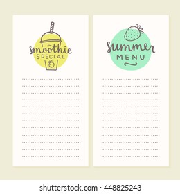 Smoothie menu templates. Vector illustration
