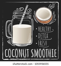 Smoothie Or Milkshake In Jars With Coconut Milk. Can Use For Cocktail Menu Bar. Vector Illustration EPS 10