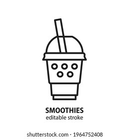 Smoothie and milkshake line icon. Disposable plastic cup vector symbol with drink. Editable stroke.