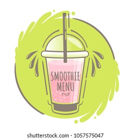 Smoothie or milkshake Logo on green background. Can use for cocktail logo, menu bar, banner, poster, voucher, sale promotion. Vector illustration EPS 10.