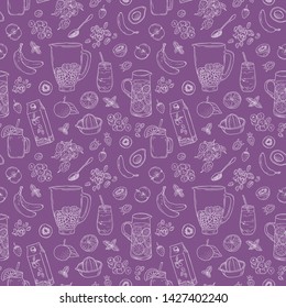 Smoothie natural fruit shake. Superfood health detox diet. Sketch style vector background. Hand drawn summer fruit drink