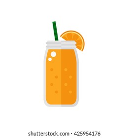 Smoothie. Orange smoothie icon isolated on white background. Jar. Flat style vector illustration. 