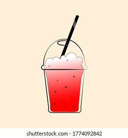 Smoothie outline colored icon, beverage outdoor glass symbol. Watermelon shake. Vector eps 10.