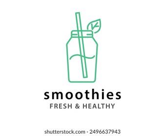 Smoothie Outline Icon Vector Illustration. Fresh Healthy Drink Bar Logo. Glass and Straw Sketch. Simple Design Element