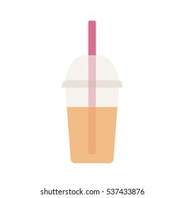 Smoothie in a plastic Cup with a straw. A soft drink. Vector illustration.