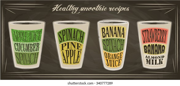 Smoothie recipe menu for healthy life, vector illustration