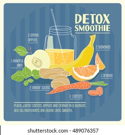 Smoothie recipe. Vector hand drawn illustration. 