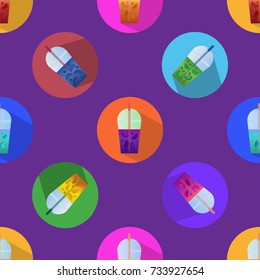 Smoothie seamless vector pattern - circles with shadows on purple background - realistic 3D bright colourful icon illustration