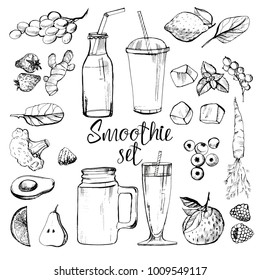 Smoothie set. Vector background