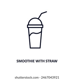 smoothie with straw outline icon.  Thin line icon from cinema collection. Editable vector isolated on white background