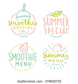 Smoothie and summer special badges. Vector hand drawn illustration