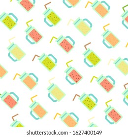 Smoothie texture. Collection of tasty healthy drink in glass. Fruit and vegetable detox beverage for breakfast. Healthy eating concept. Vector illustration in cartoon style isolated