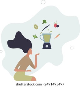 Smoothie time concept. Delicious and healthy vegetables and fruits for drink.flat design.illustration with people.