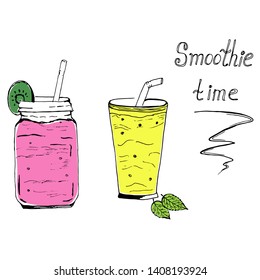 Smoothie time concept, sketch, vector illustration