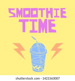 Smoothie time hand drawn lettering with lightning symbols. Cool colorful slogan ink brush inscription. Poster and t shirt  typography design
