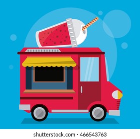 smoothie truck fast drink delivery transportation creative icon. Colorful illustration. Vector graphic