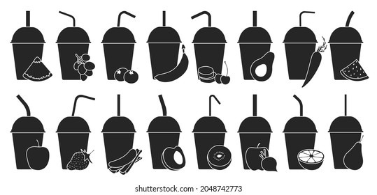 Smoothie vector black set icon. Vector illustration fresh juice on white background. Isolated black set icon smoothie.