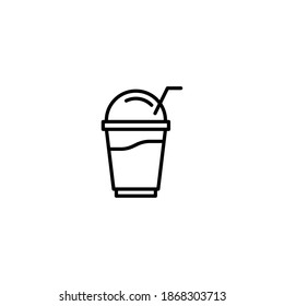 Smoothie vector icon. Ice coffee icon. Milkshake cup icon. Smoothie and ice coffee plastic cup vector sign. Vector illustration.