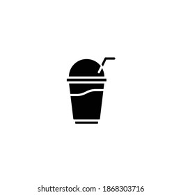 Smoothie vector icon. Ice coffee icon. Milkshake cup icon. Smoothie and ice coffee plastic cup vector sign. Vector illustration.