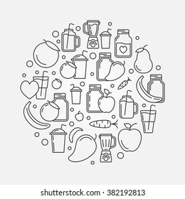 Smoothie vector round illustration - Vegetarian symbol made with fruits and smoothie in jar icons or signs