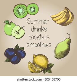 smoothie vector sketch. Natural bio drink, healthy organic food. Hand drawn vector illustration in doodle style 