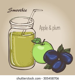 smoothie vector sketch. Natural bio drink, healthy organic food. Hand drawn vector illustration in doodle style 