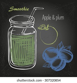 smoothie vector sketch. Natural bio drink, healthy organic food. Hand drawn vector illustration in doodle style