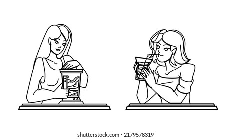 smoothie woman vector. juice drink, healthy fruit, fresh diet, shake food smoothie woman character. people black line pencil drawing vector illustration