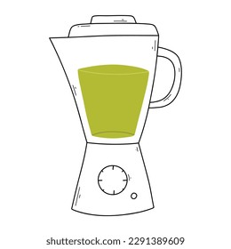 Smoothies in a blender. Doodle style. Vector illustration. Hand drawn blender with smoothie, lemonade, cocktail.