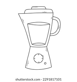 Smoothies in a blender. Doodle style. Vector illustration. Hand drawn blender with smoothie, lemonade, cocktail. Detox smoothie.