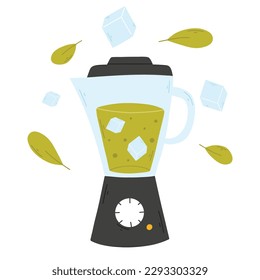 Smoothies in a blender. Flat style. Vector illustration. Hand drawn blender with smoothie, lemonade, cocktail. Detox smoothie.