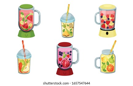 Smoothies in Blenders and Glass Jars with Different Ingredients Vector Set. Cocktail Bar - Shutterstock ID 1657547644