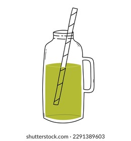 Smoothies in a Bottle. Doodle style. Vector illustration. Hand drawn bottle with smoothie, lemonade, cocktail. Detox smoothie.