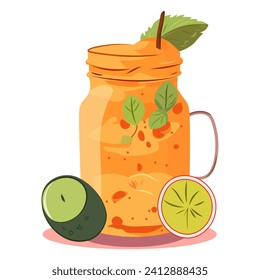 Smoothies of colorful set. Demonstration of the world where fruits and vegetables dance together to create the perfect blend. Vector illustration.